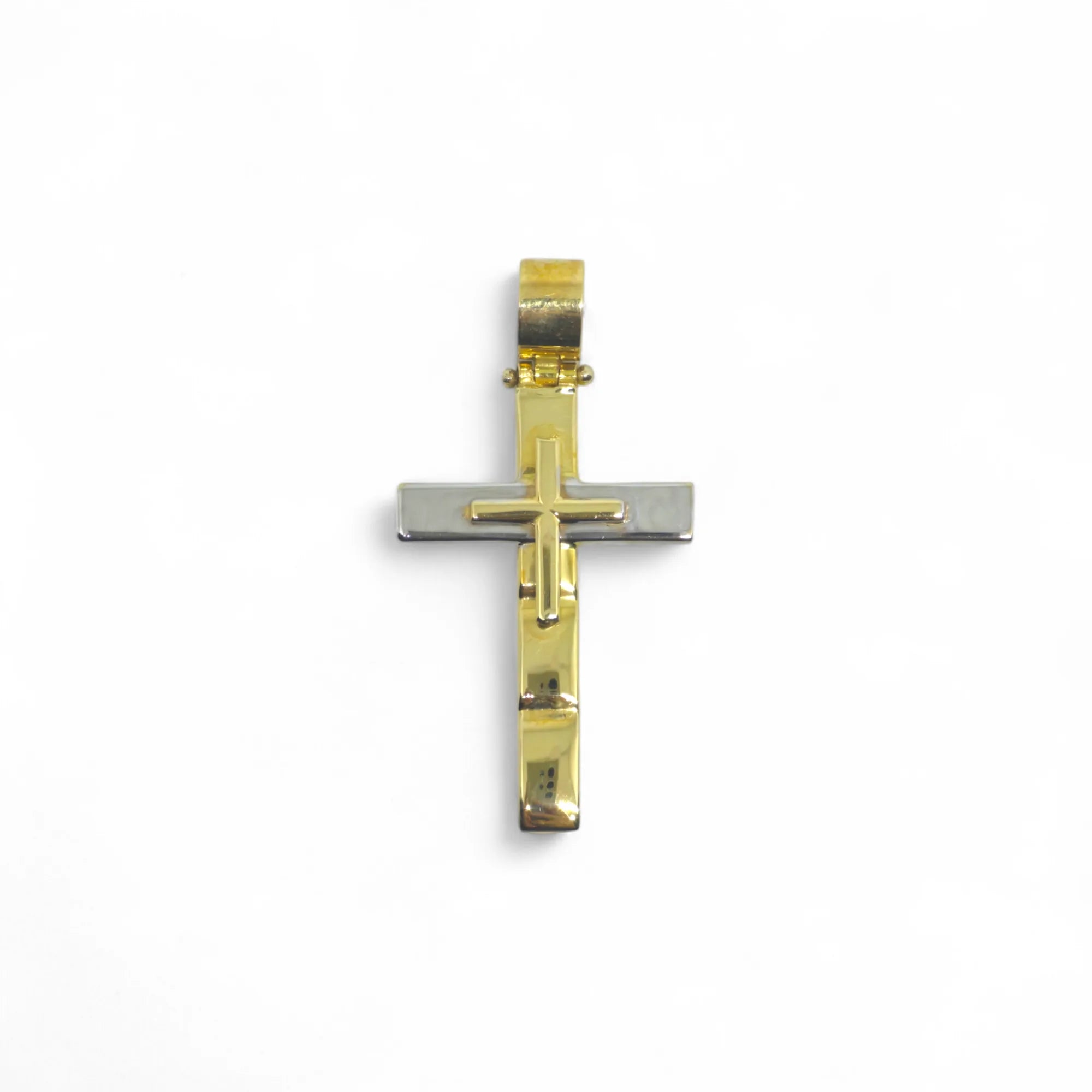 Ciondolo croce classica in oro 18 kt bicolore