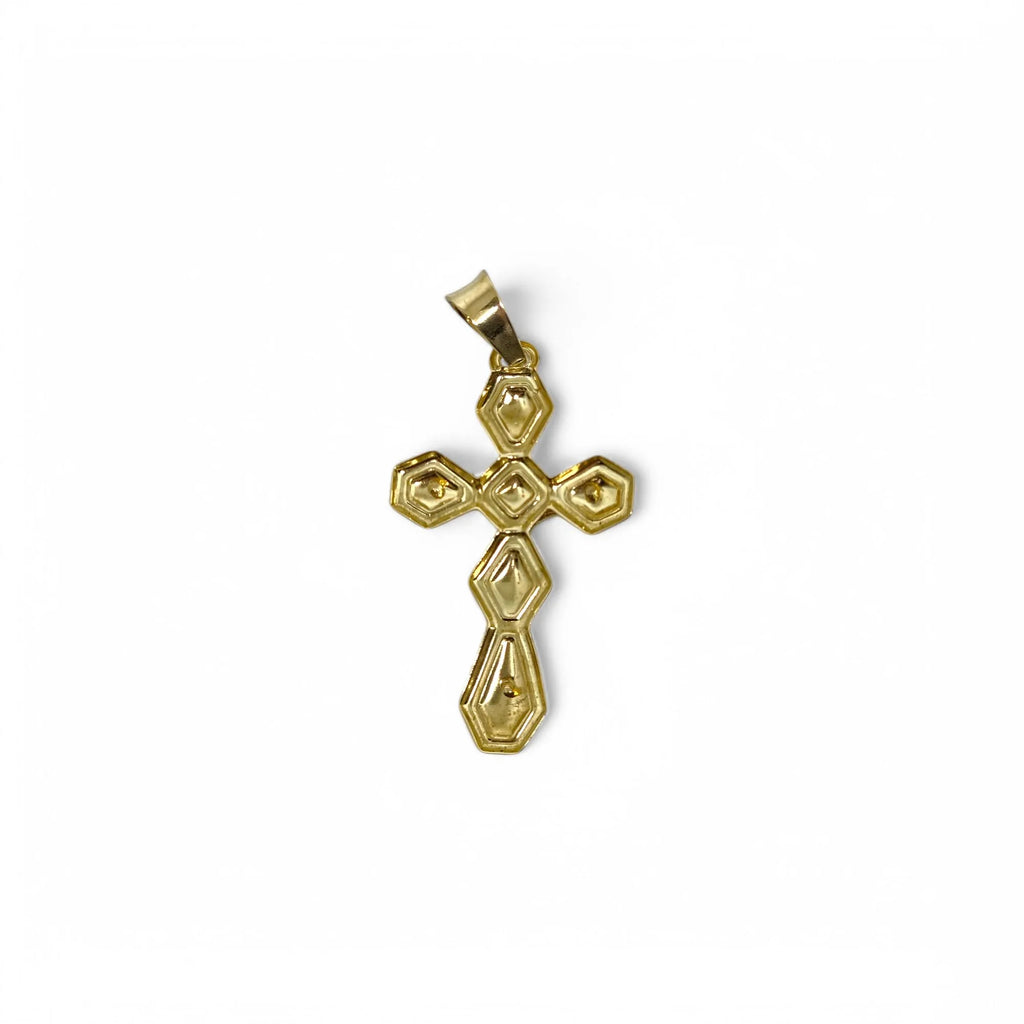 Ciondolo croce con cristo a rilievo lavorata in oro giallo 18 kt