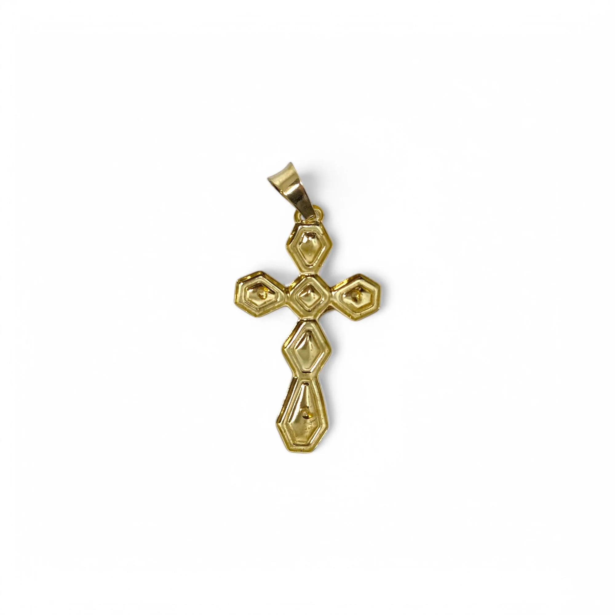 Ciondolo croce con cristo a rilievo lavorata in oro giallo 18 kt