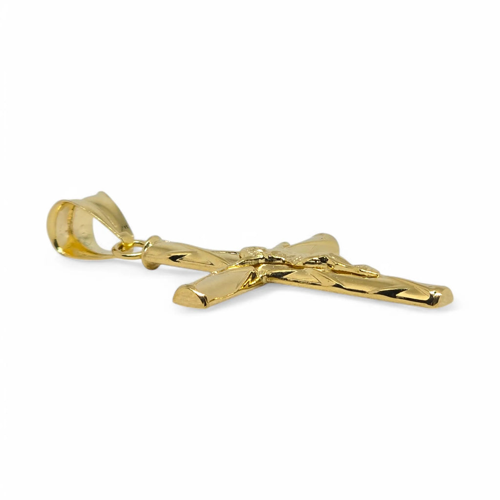 Ciondolo croce con cristo a rilievo lavorata in oro giallo 18 kt
