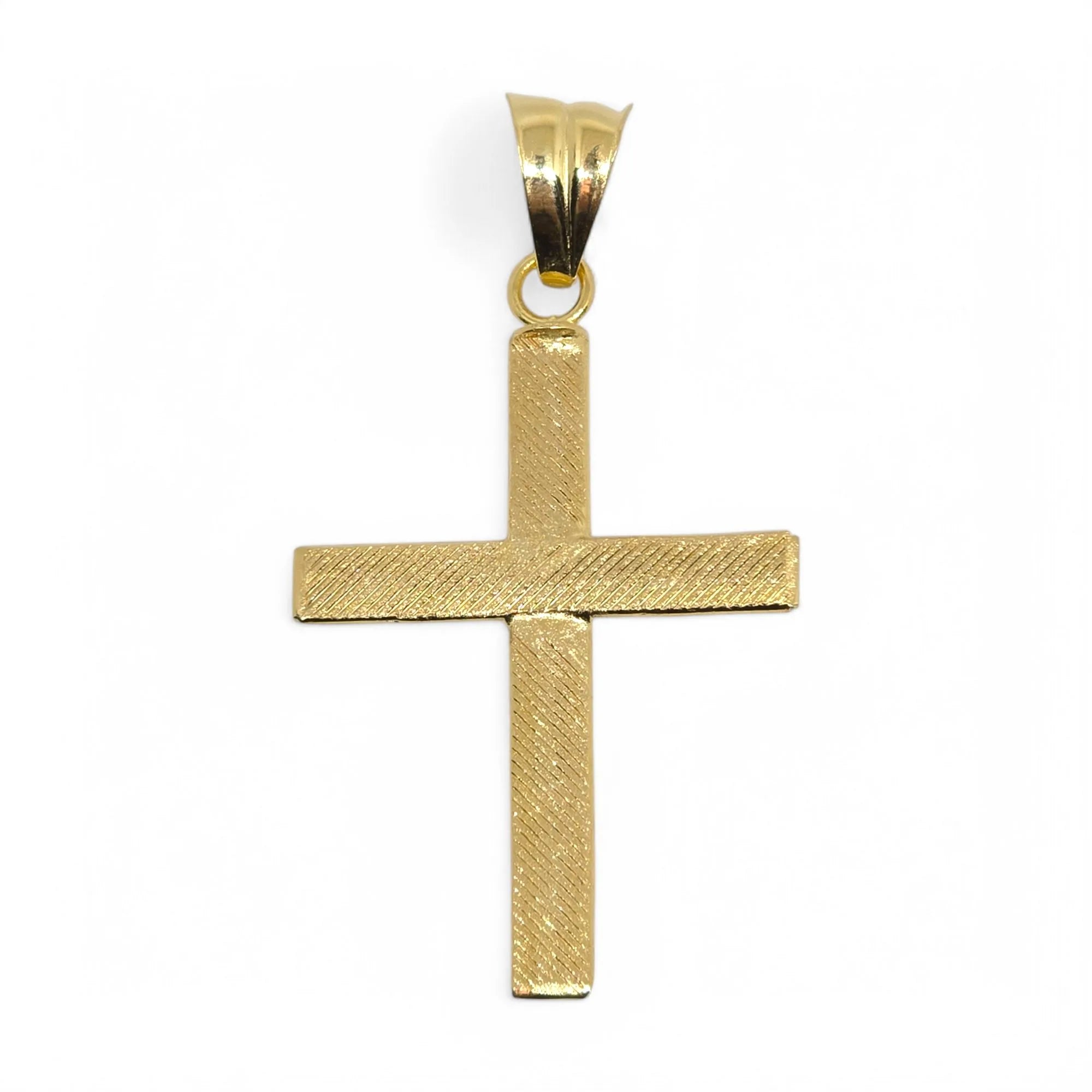 Ciondolo croce con cristo a rilievo lavorata in oro giallo 18 kt