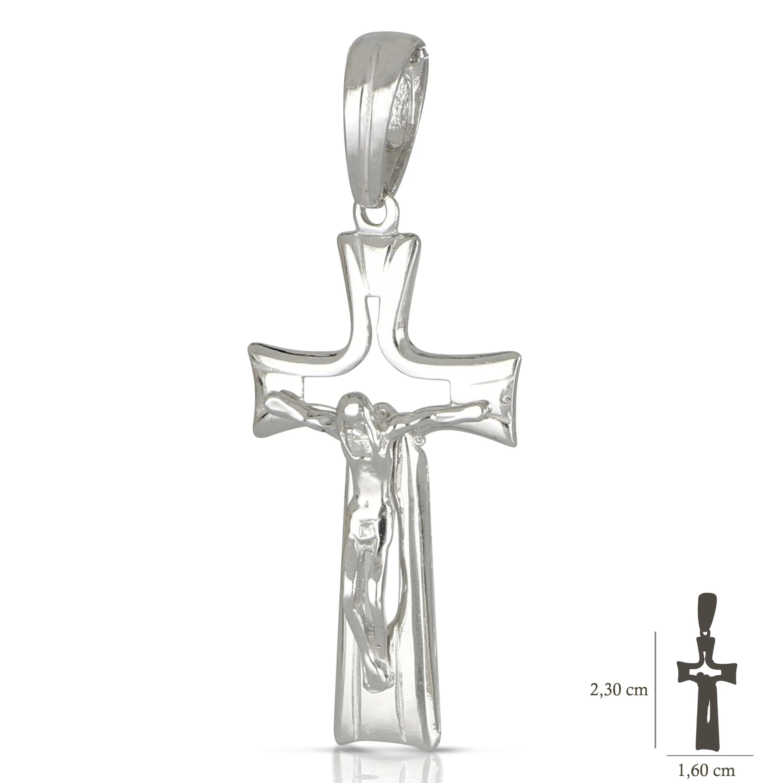 Ciondolo croce con cristo in oro bianco 18kt