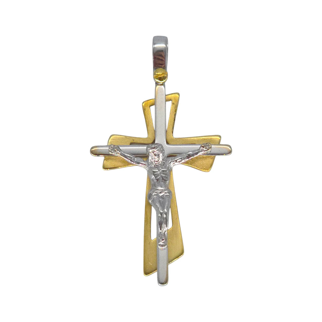 Ciondolo croce in oro giallo 18kt bicolore stile moderno