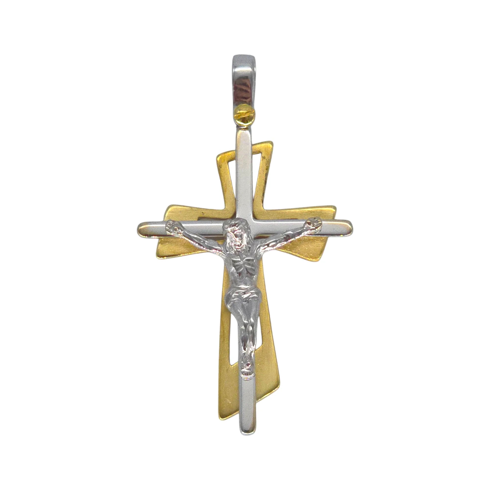Ciondolo croce in oro giallo 18kt bicolore stile moderno