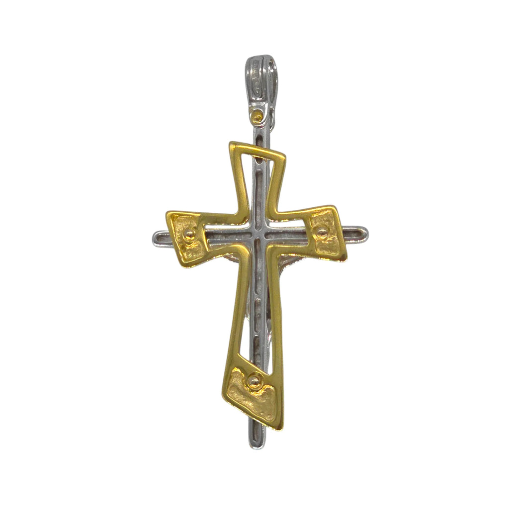 Ciondolo croce in oro giallo 18kt bicolore stile moderno