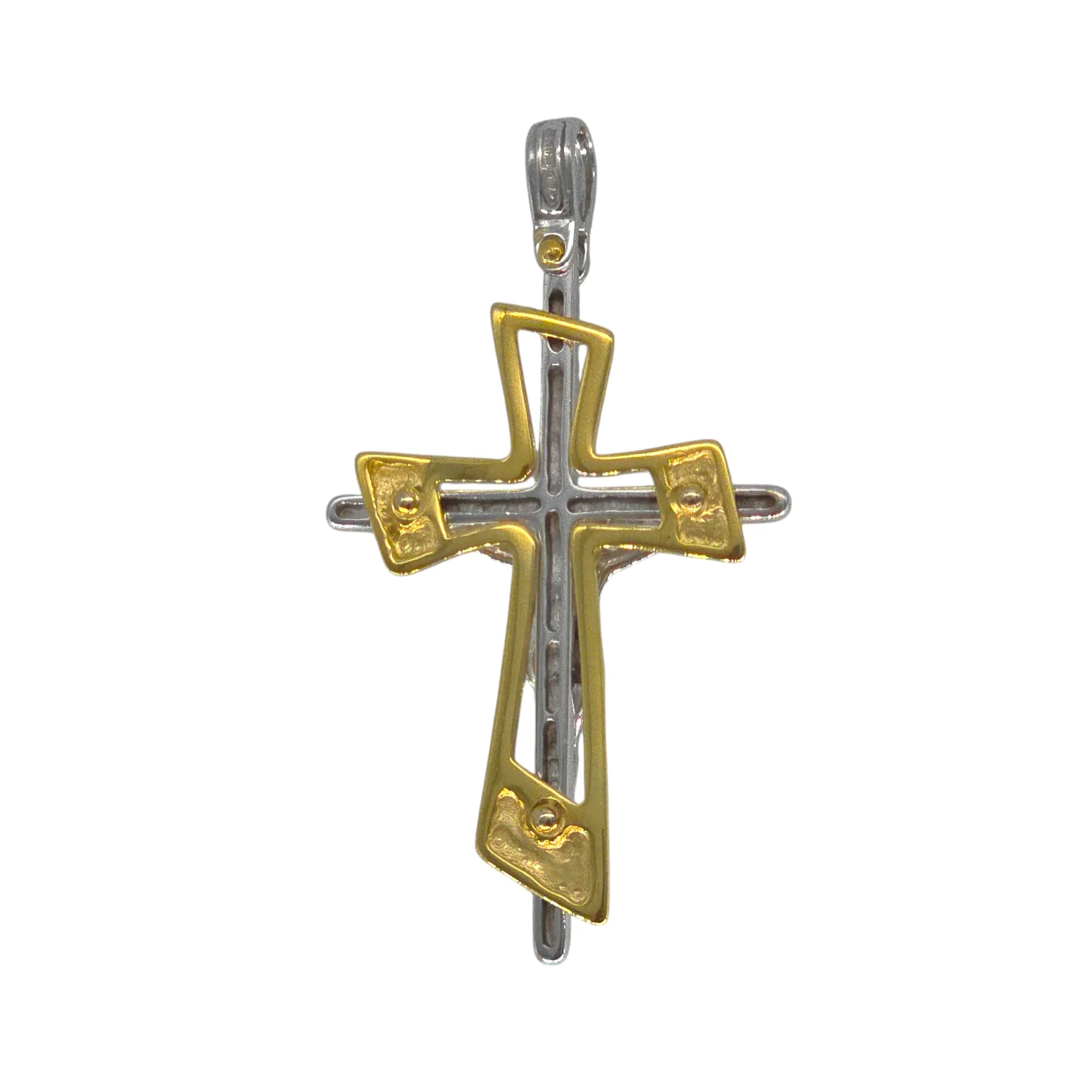 Ciondolo croce in oro giallo 18kt bicolore stile moderno