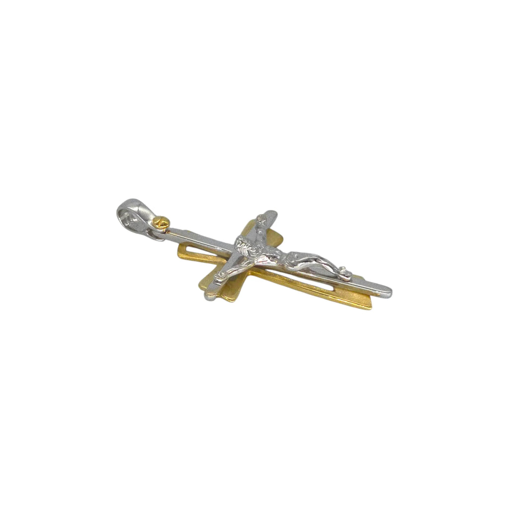 Ciondolo croce in oro giallo 18kt bicolore stile moderno