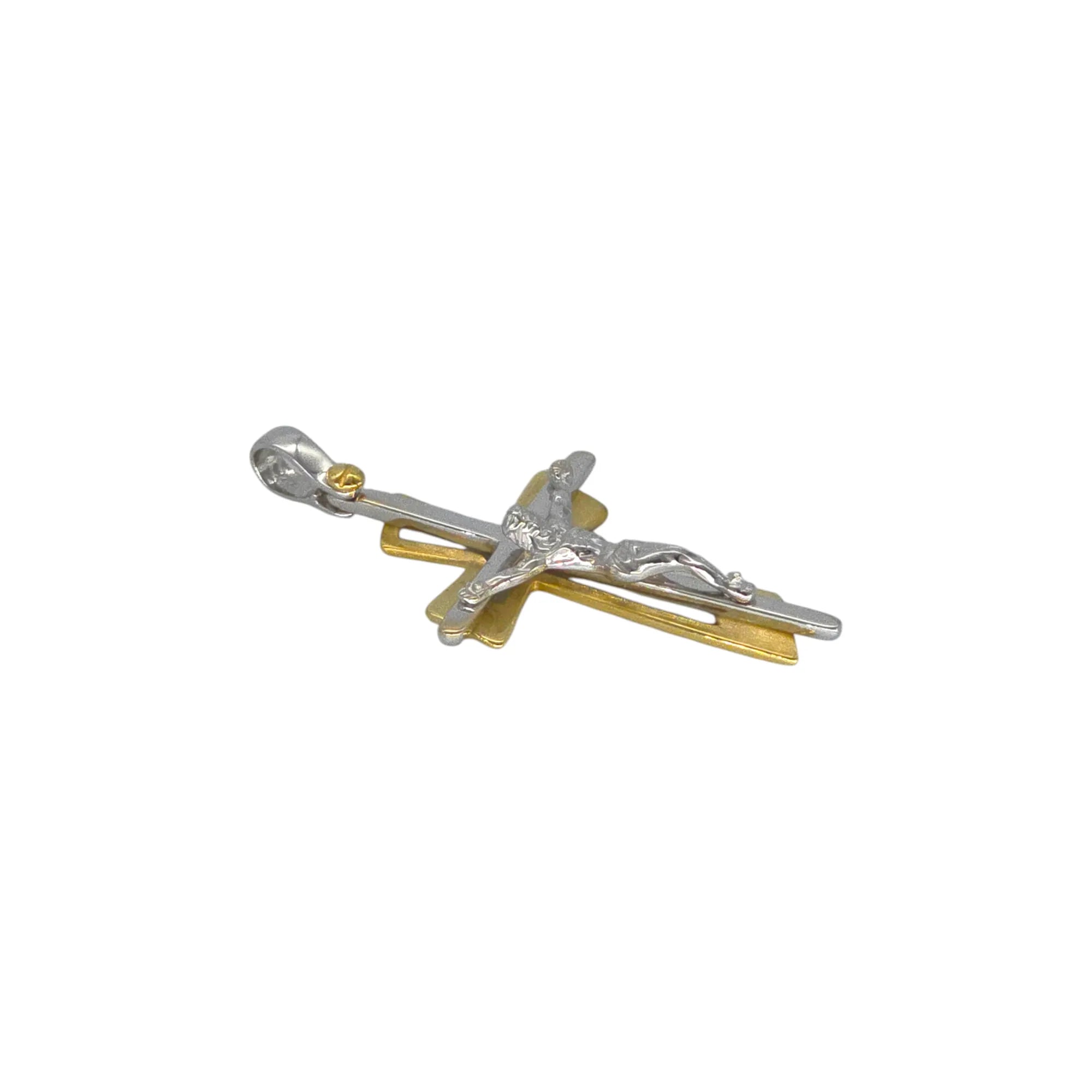 Ciondolo croce in oro giallo 18kt bicolore stile moderno