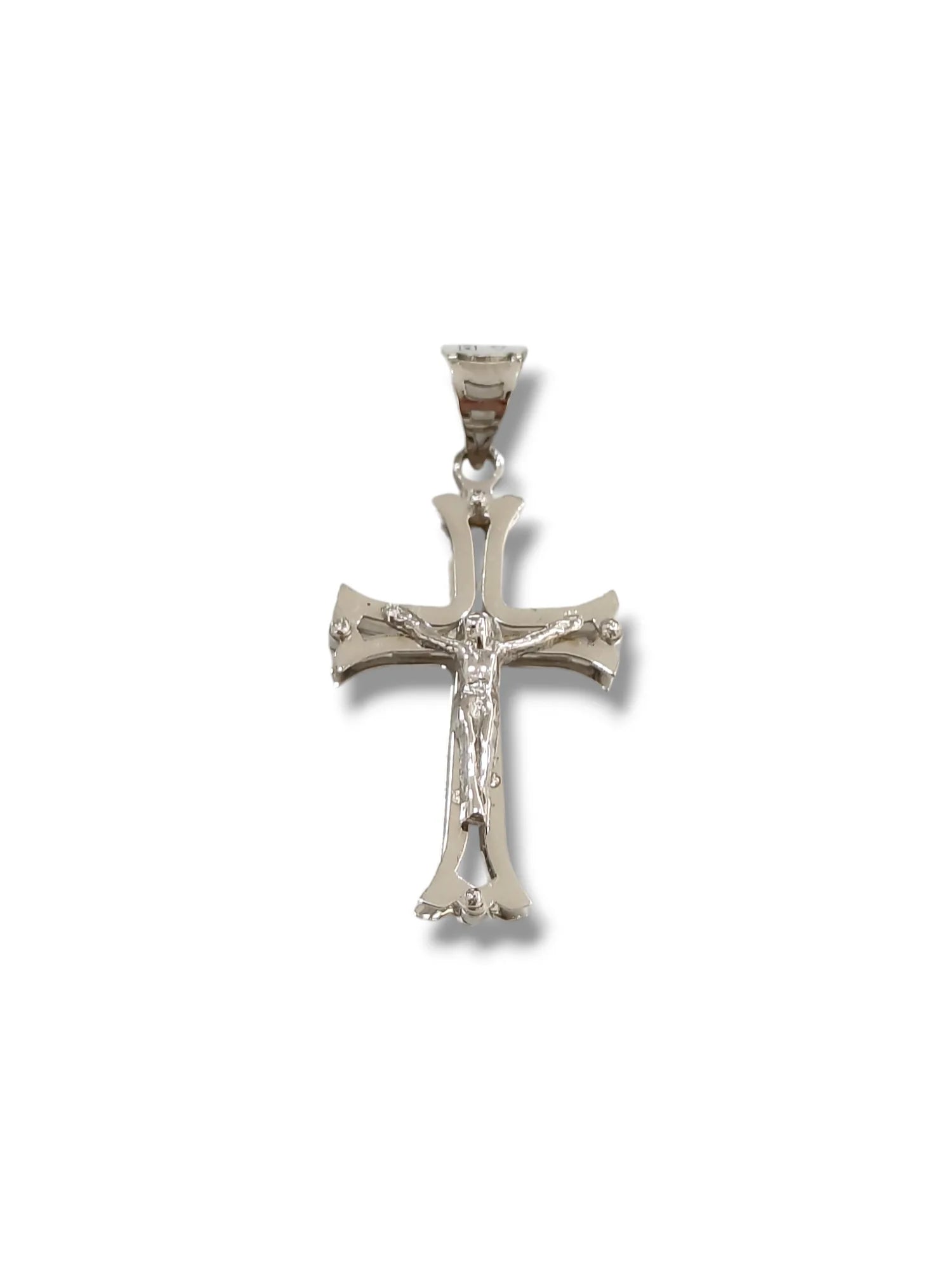 Ciondolo croce uomo in oro bianco 9 carati con cristo Igold
