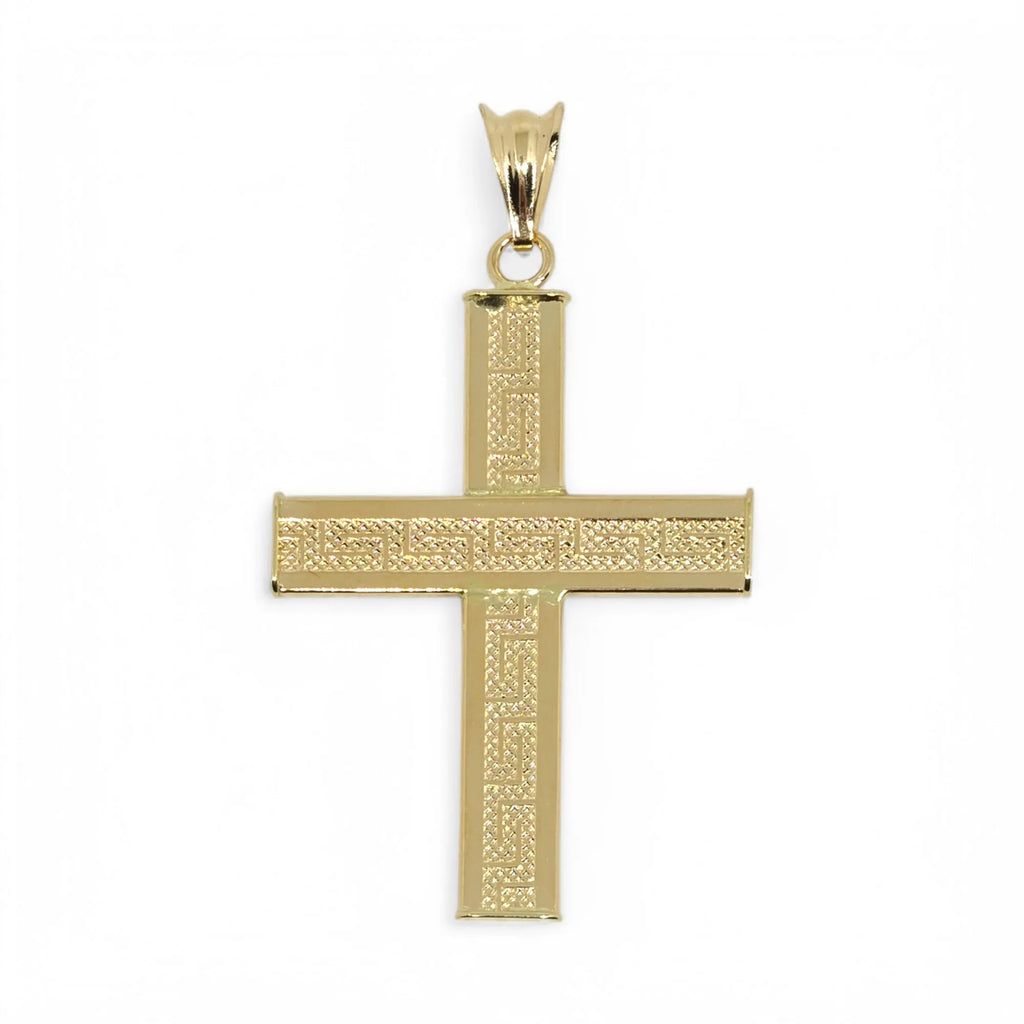 Ciondolo croce vuota con cristo a rilievo lavorata in oro giallo 18 kt