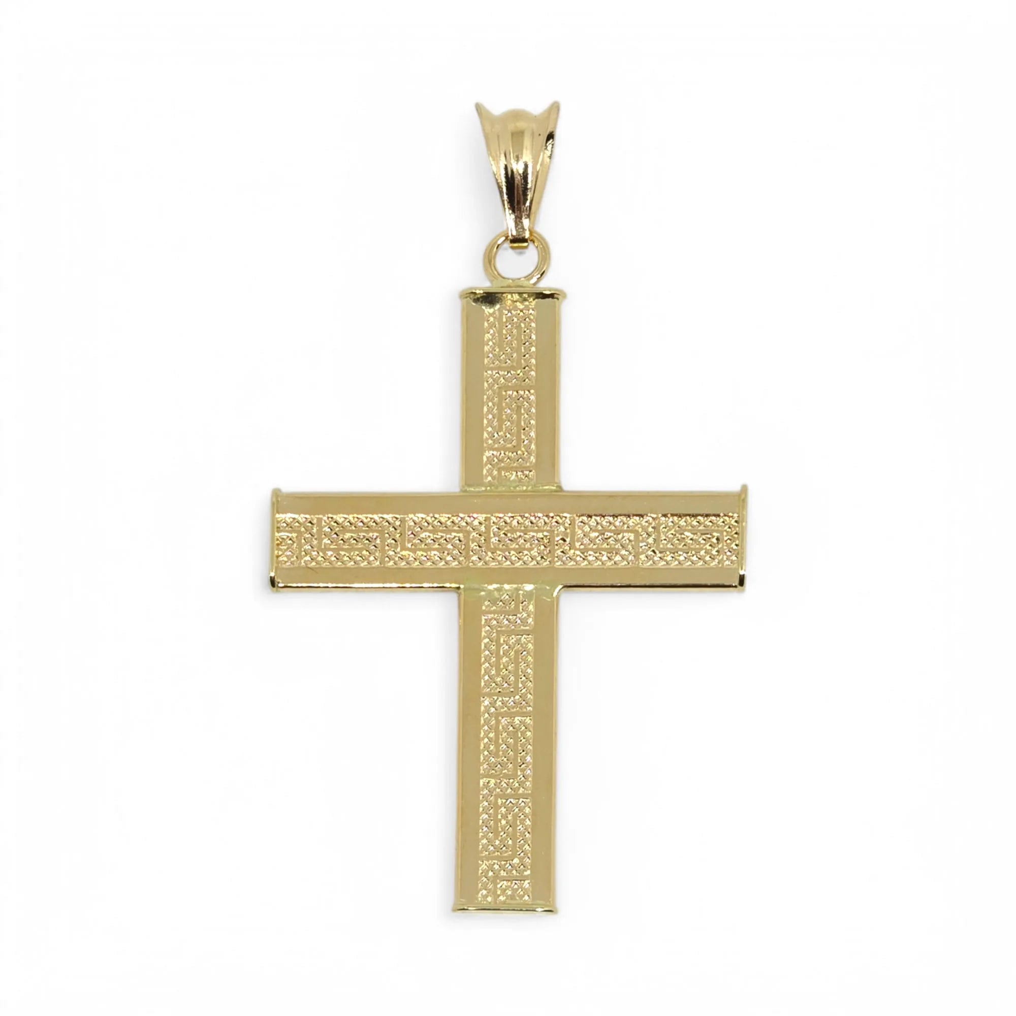 Ciondolo croce vuota con cristo a rilievo lavorata in oro giallo 18 kt
