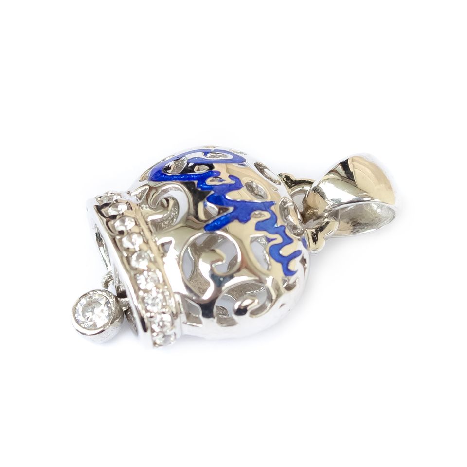 Ciondolo donna Campanella della fortuna intrecciata in argento 925, zirconi e lettering Capri blu