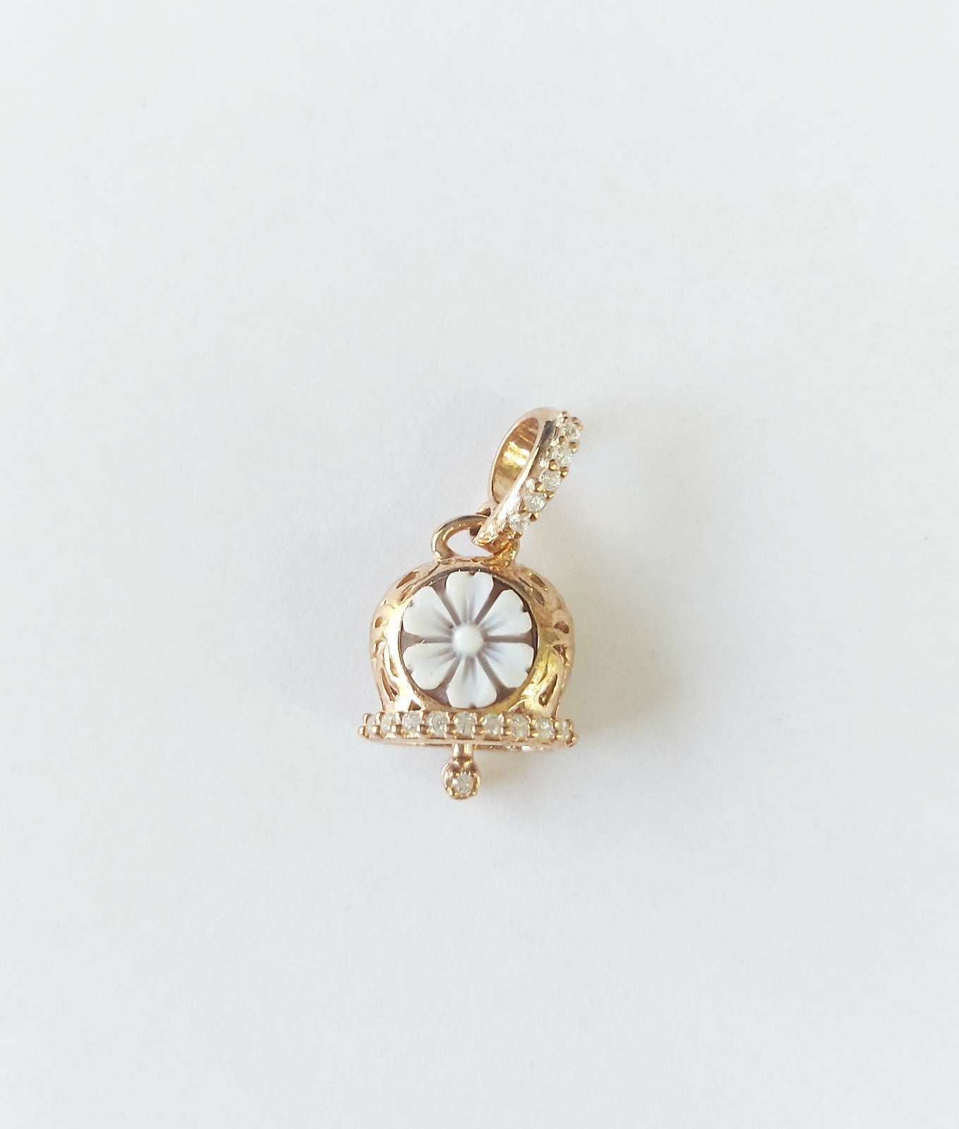 Damenanhänger Capri-Glocke mit Blumen-Cameo in 925 Roségold-Silber