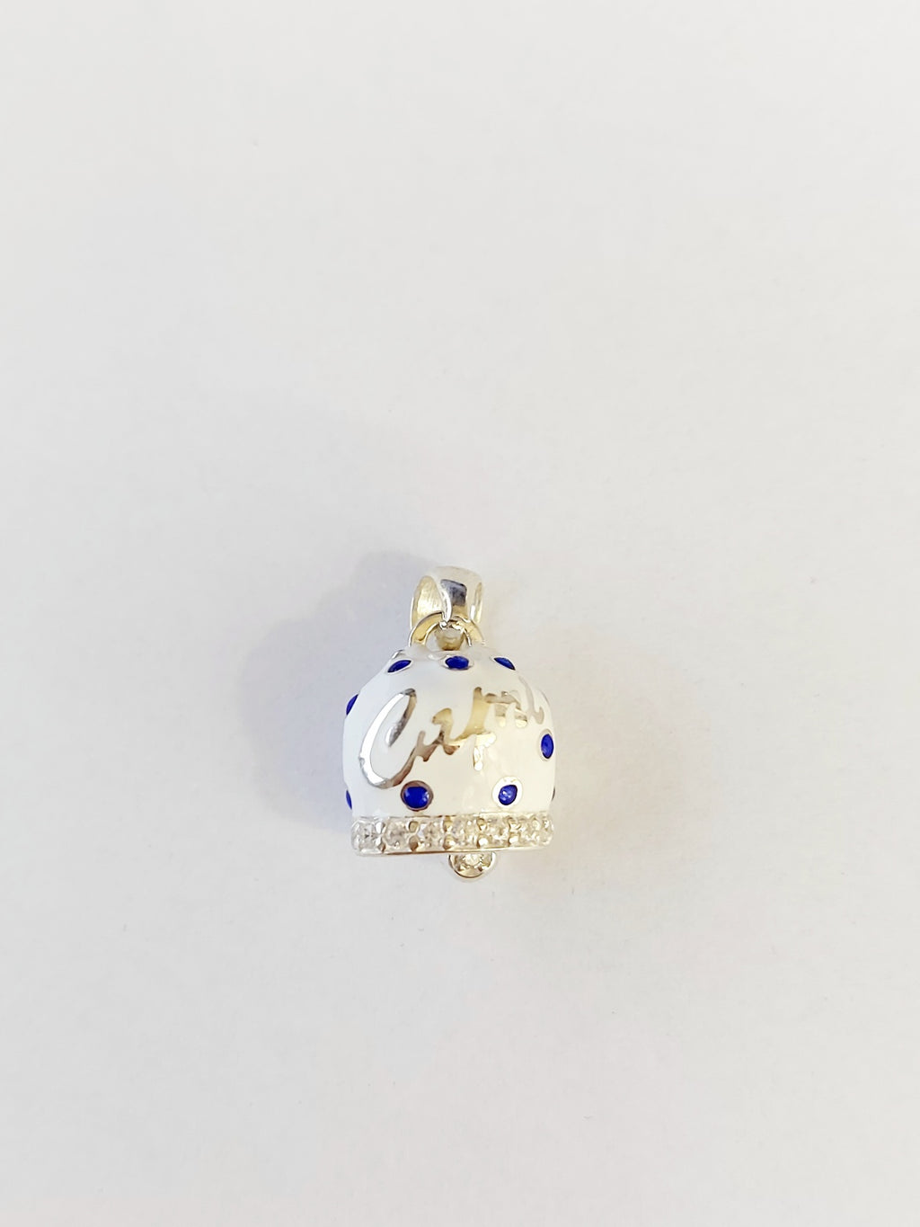 Ciondolo donna campanella capri in argento 925 smaltata bianca zirconata