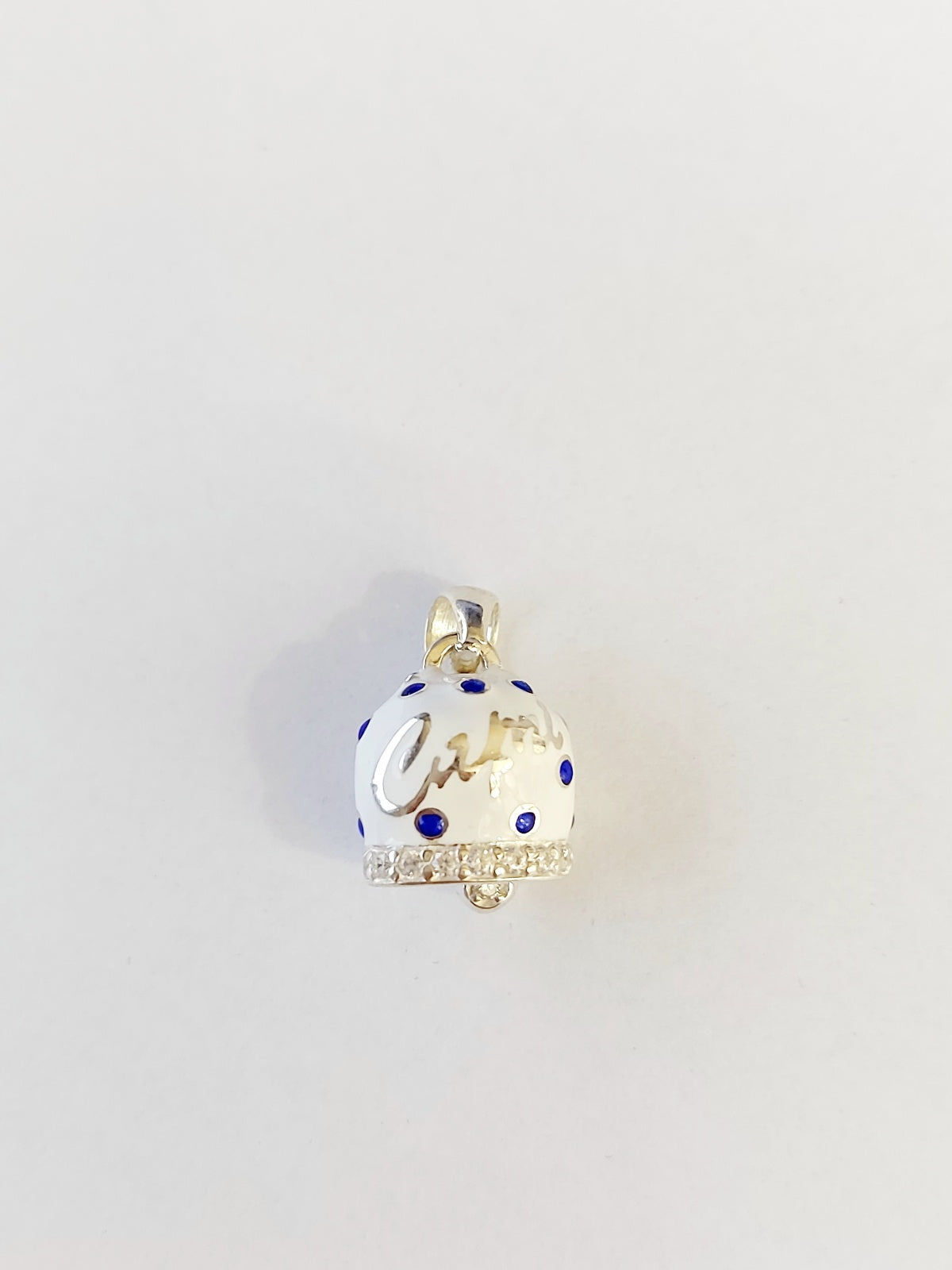 Ciondolo donna campanella capri in argento 925 smaltata bianca zirconata