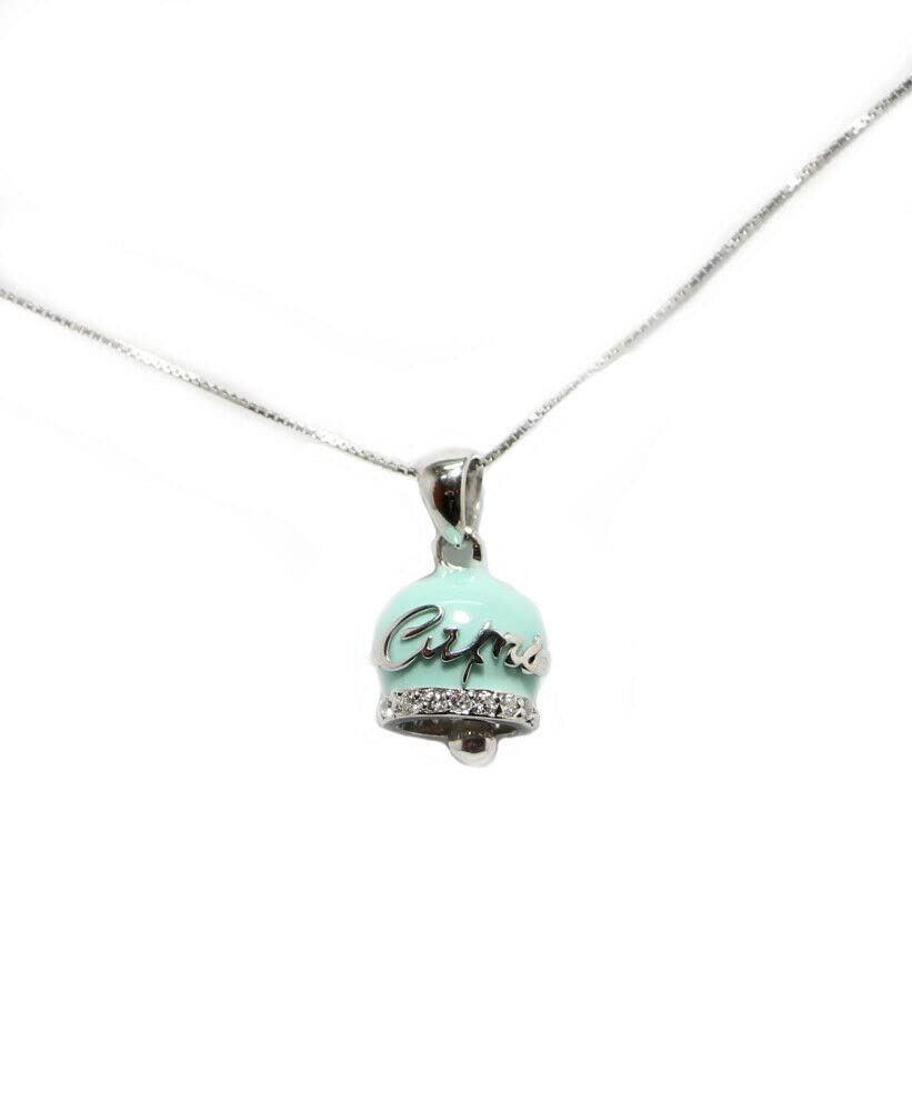 Halskette Capri Anhänger Glocke 2cm Silber Swarovski himmelblaue Emaille Glockenanhänger
