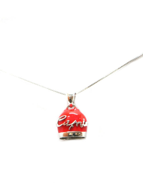 Collana Capri pendente campanella smaltata rosso 2cm argento puro 925 campana