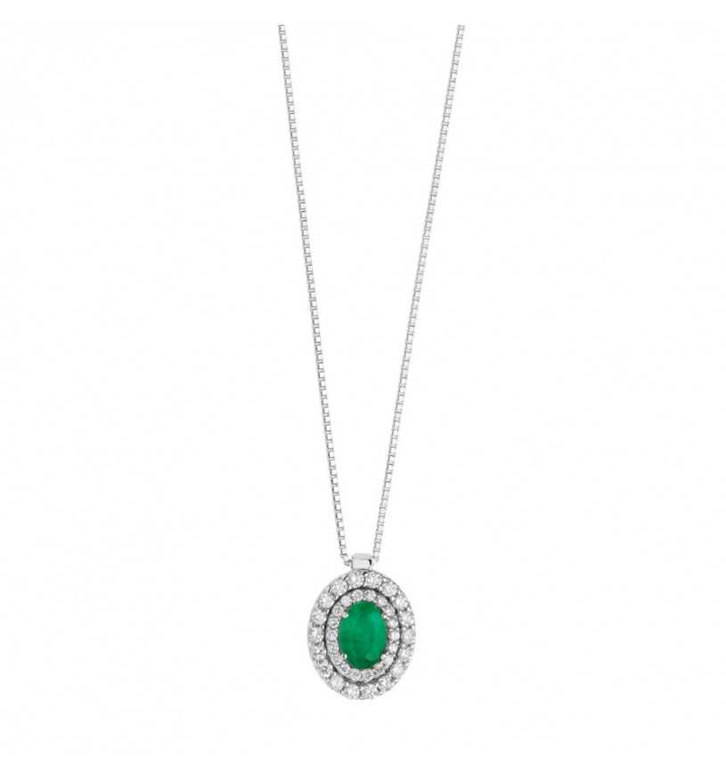 Collana Comete Gioielli donna in oro bianco diamanti e smeraldo GLB 1472