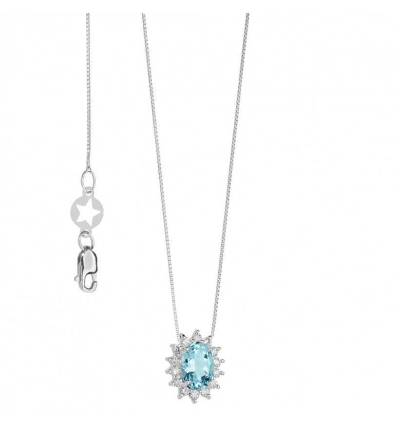 Collana Comete gioielli azzurra prestige donna in oro bianco diamanti e acquamarina GLQ 286