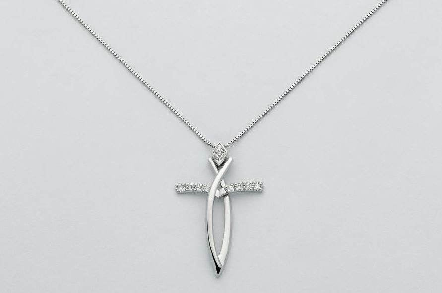 Halskette Damen Yukiko CLD4294Y - Halskette mit Kreuz aus 750er Weißgold und Diamanten