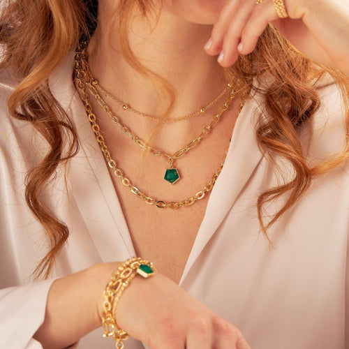 Collana Gipsy Unoaerre donna con cristallo verde 2201