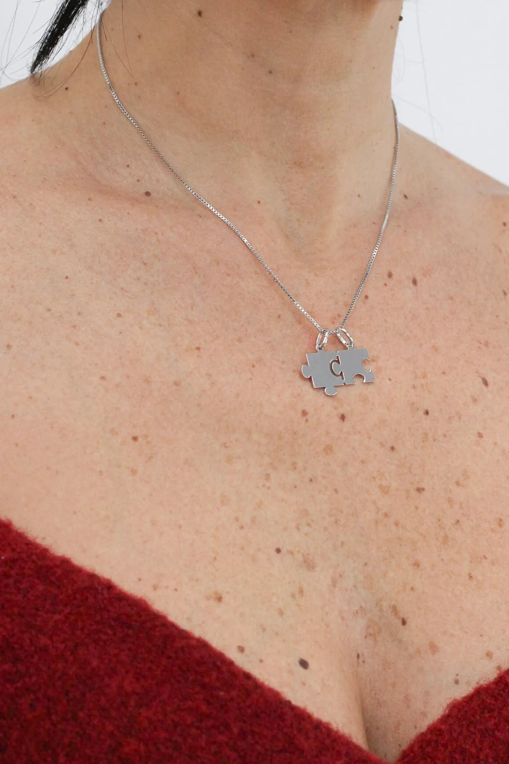 Collana Puzzle per Coppia in Argento 925 - Incisione Personalizzata Inclusa