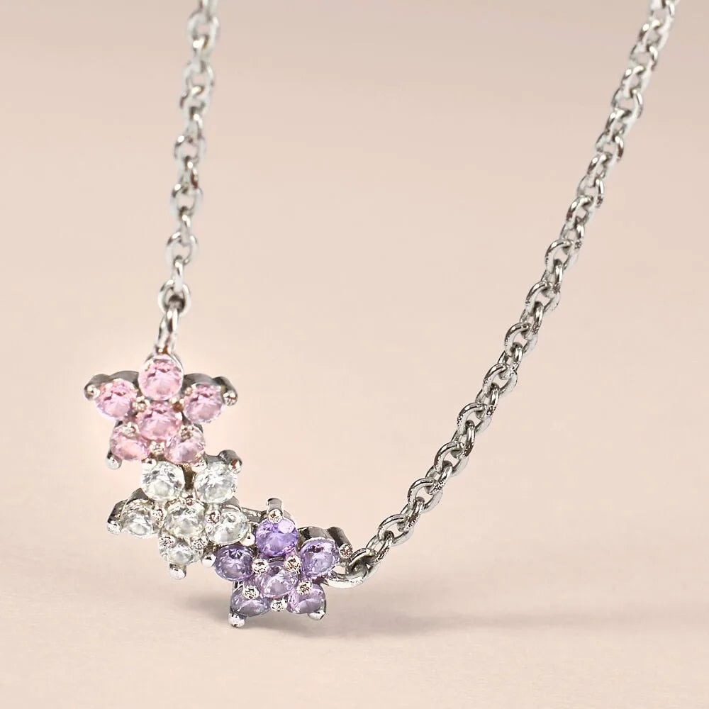 Collana Stroili donna in argento con fiori zirconati colorati