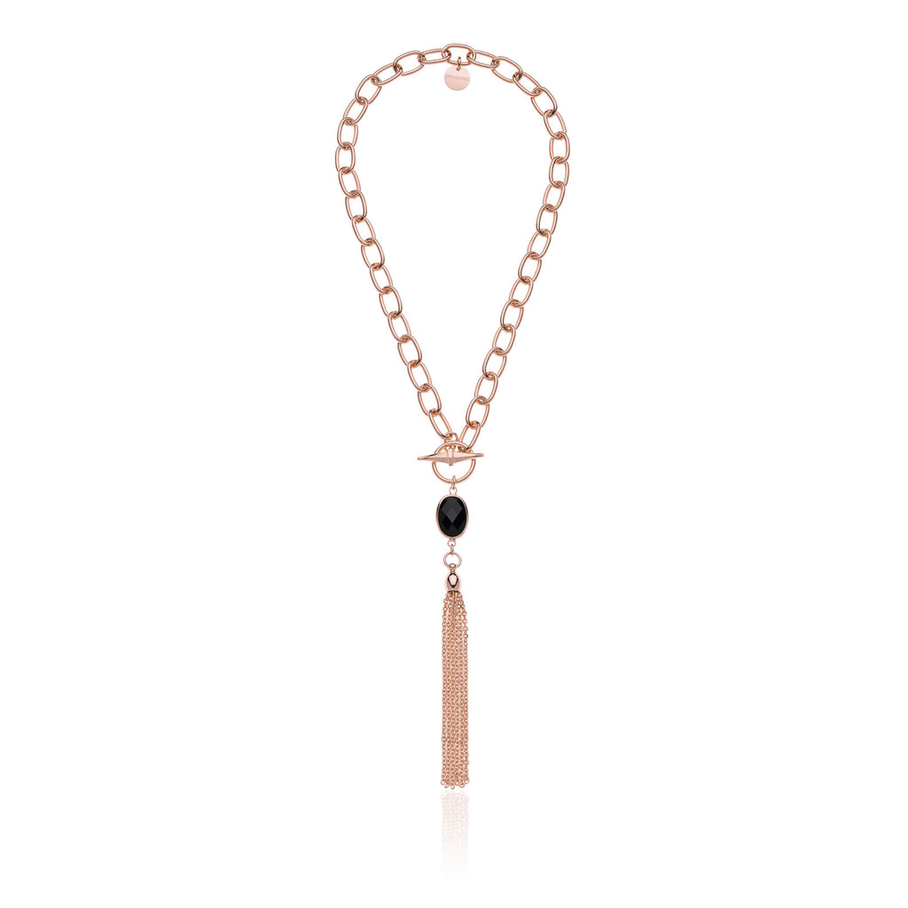 Collana Unoaerre donna con pietra nera e frange 2195