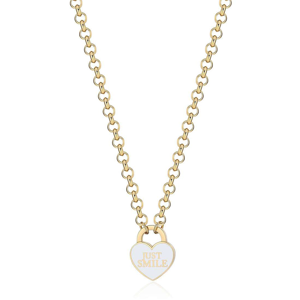 Collana acciaio dorato donna gioielli Sagapò Be My Always sbm85 cuore bianco