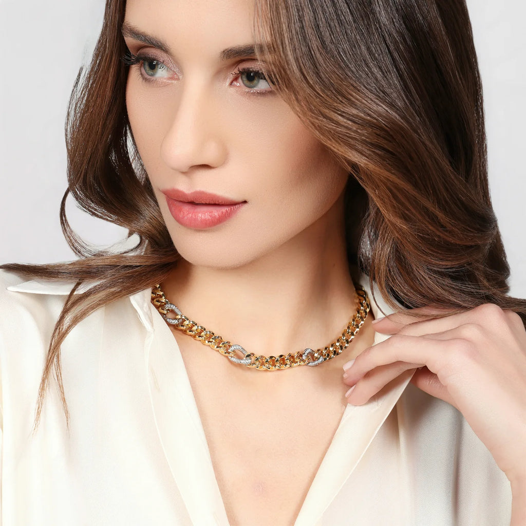Collana bicolore grumetta e zirconi Unoaerre donna 2806