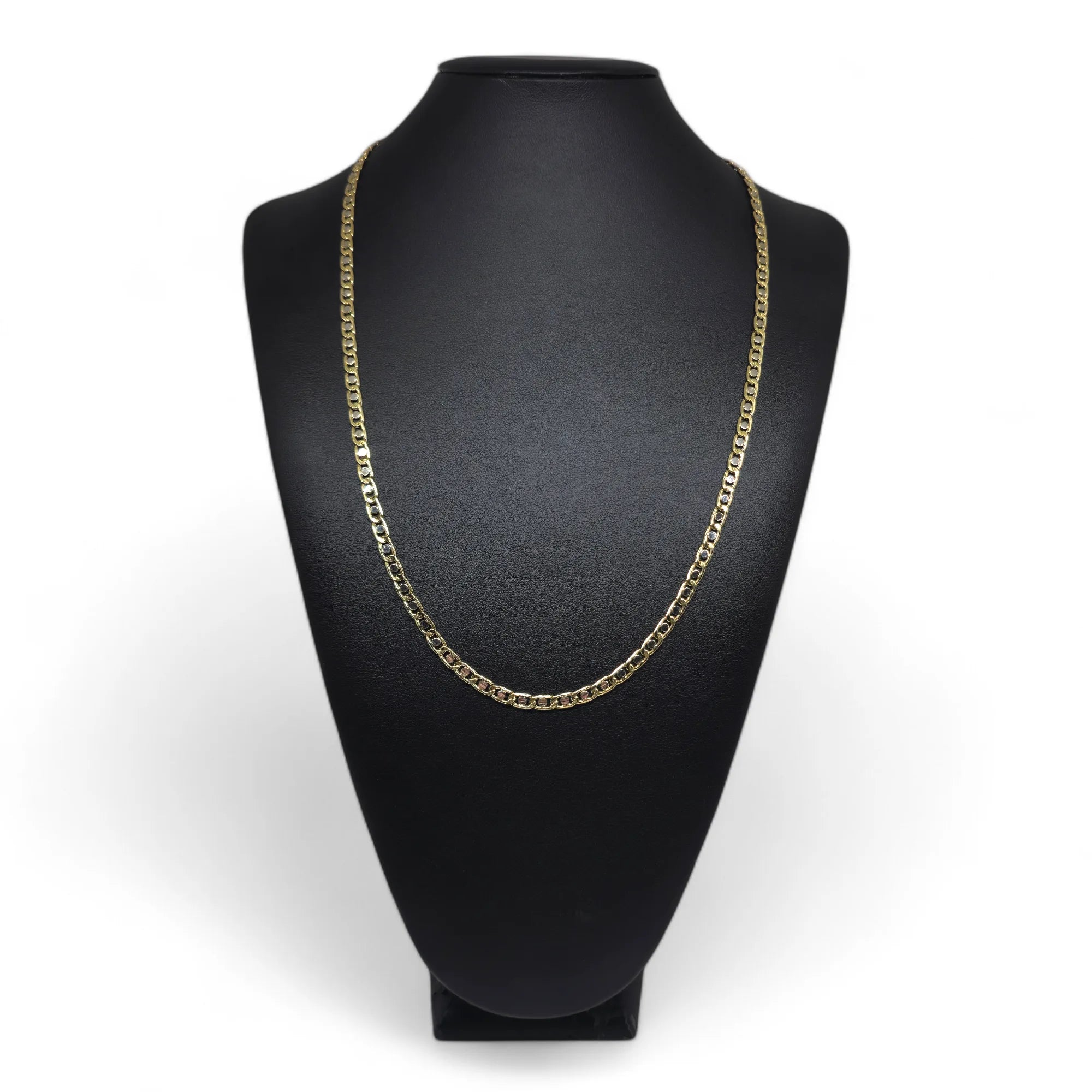 Collana bicolore in oro giallo 18 carati con maglia a catena con dettaglio in oro bianco