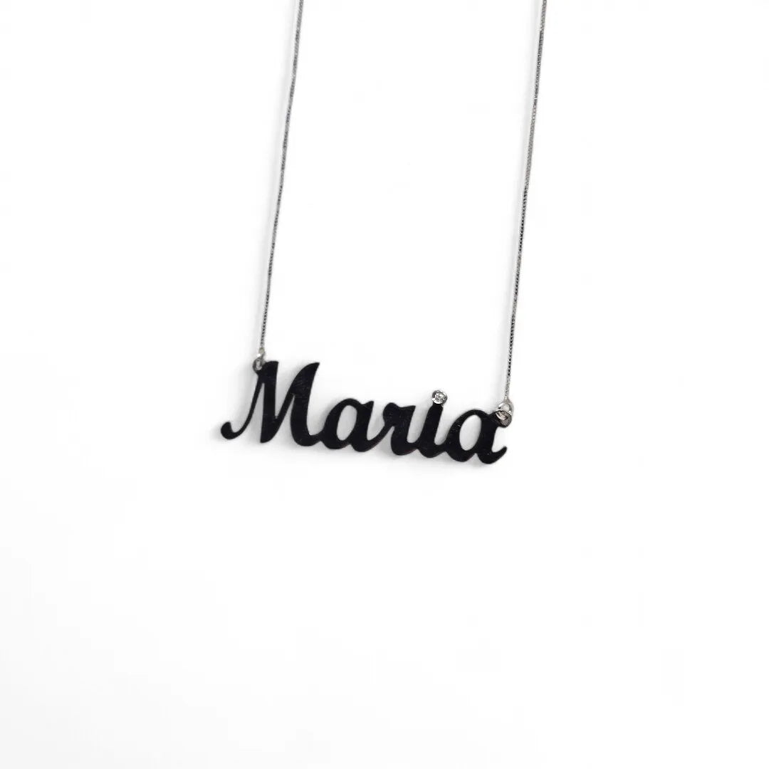 Collana con nome Maria in oro bianco 18 carati misura 50 cm e diamante