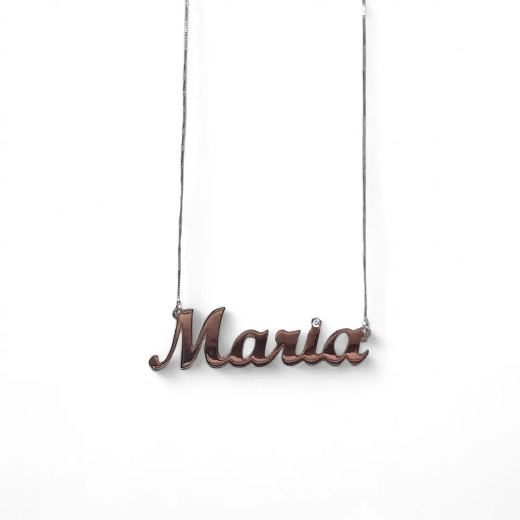 Collana con nome Maria in oro bianco 18 carati misura 50 cm e diamante