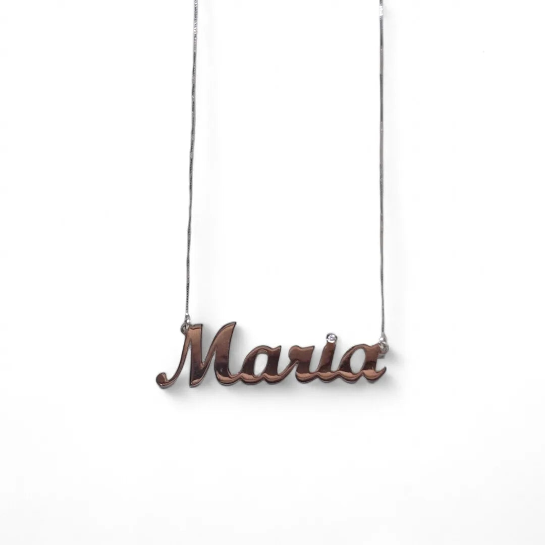 Collana con nome Maria in oro bianco 18 carati misura 50 cm e diamante