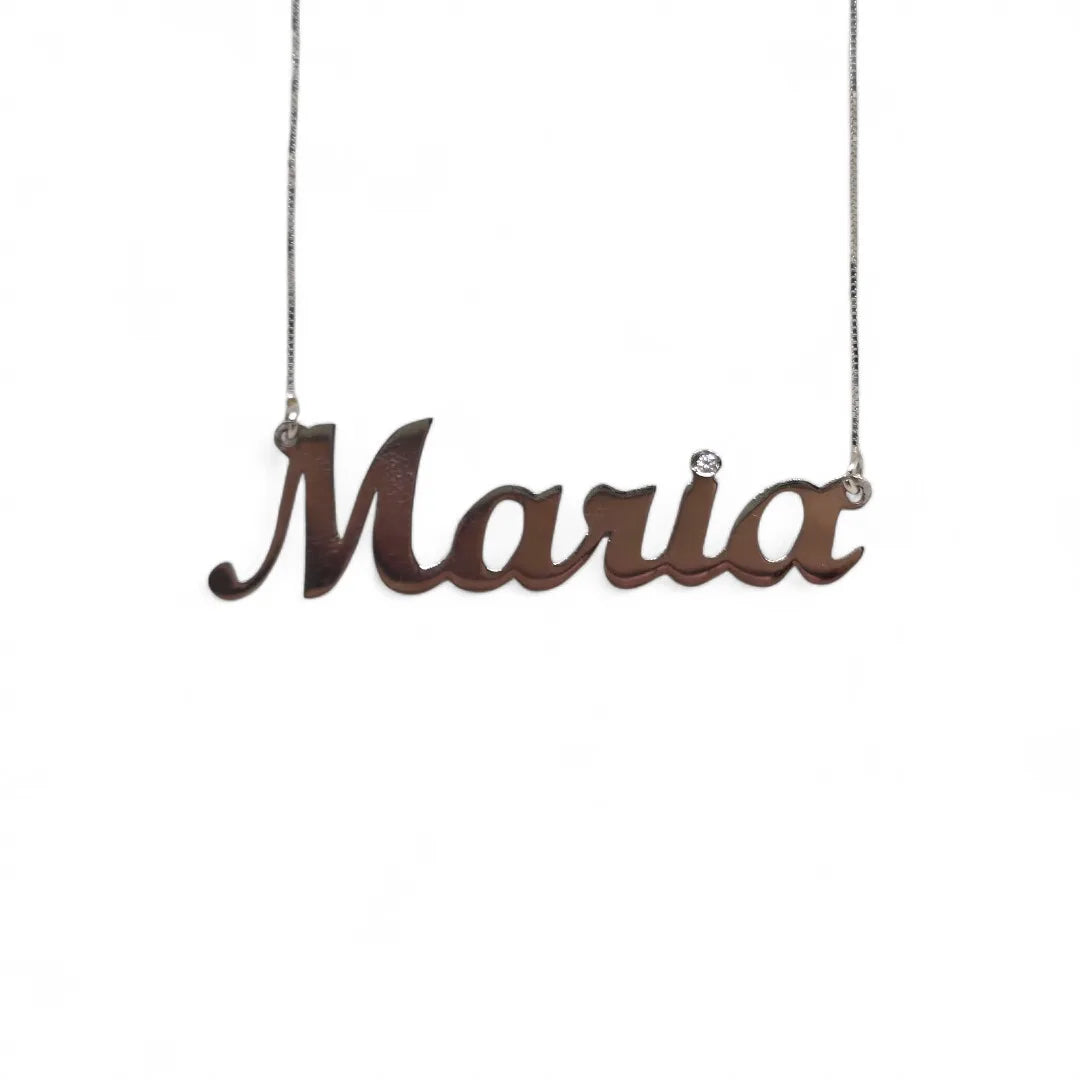 Collana con nome Maria in oro bianco 18 carati misura 50 cm e diamante