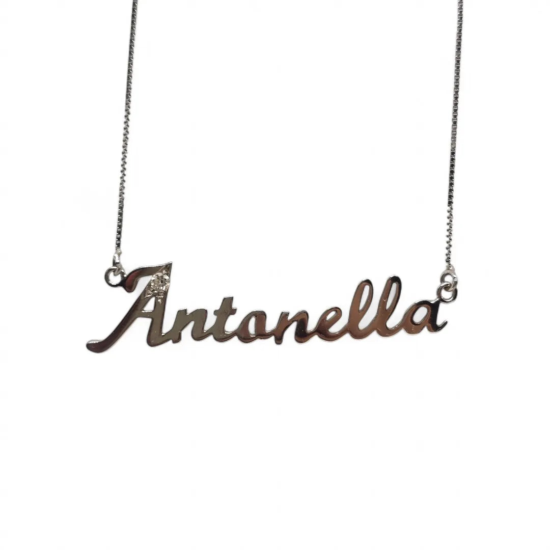 Collana con nome personalizzabile in oro bianco 18 carati misura 50 cm