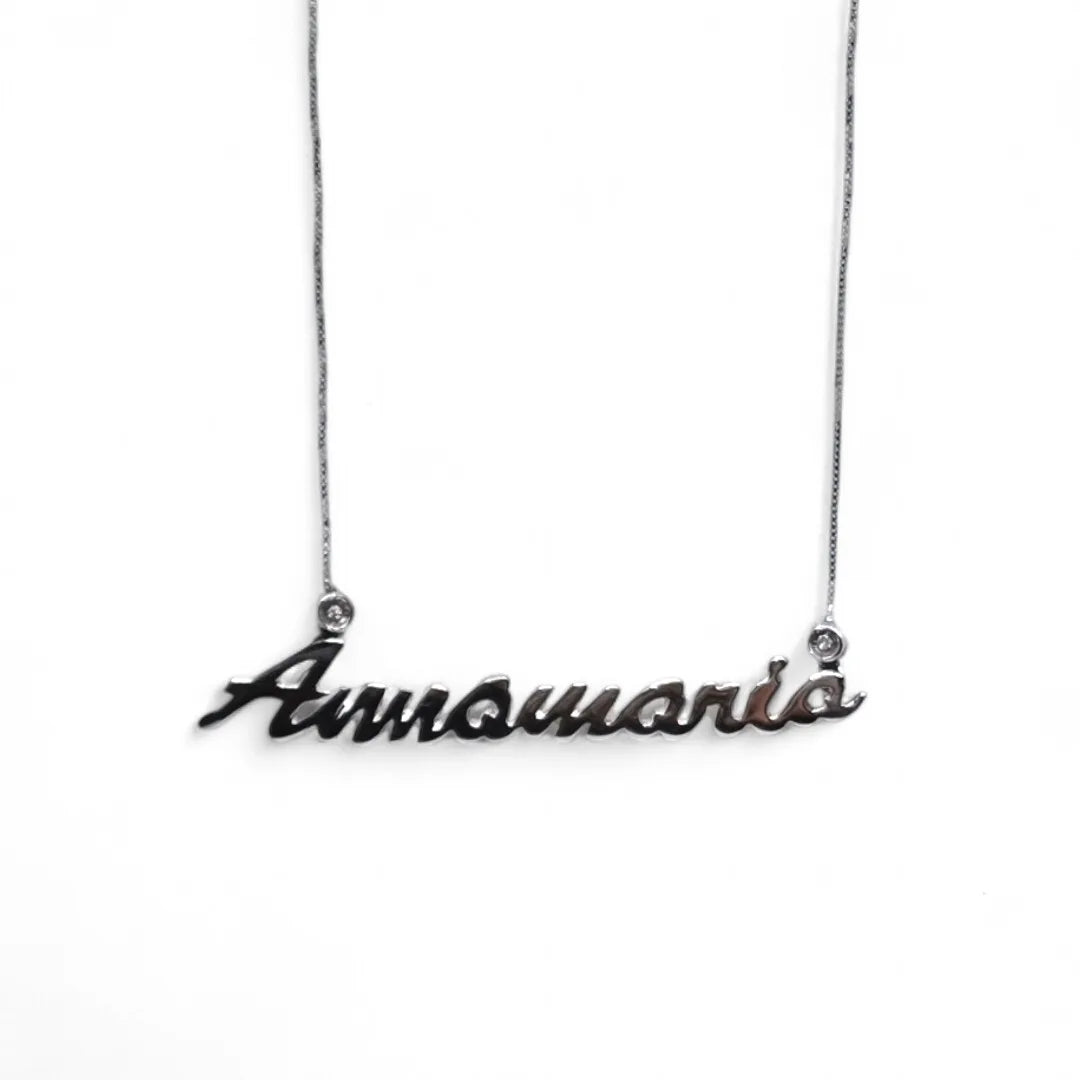 Collana con nome personalizzabile in oro bianco 18 carati misura 50 cm
