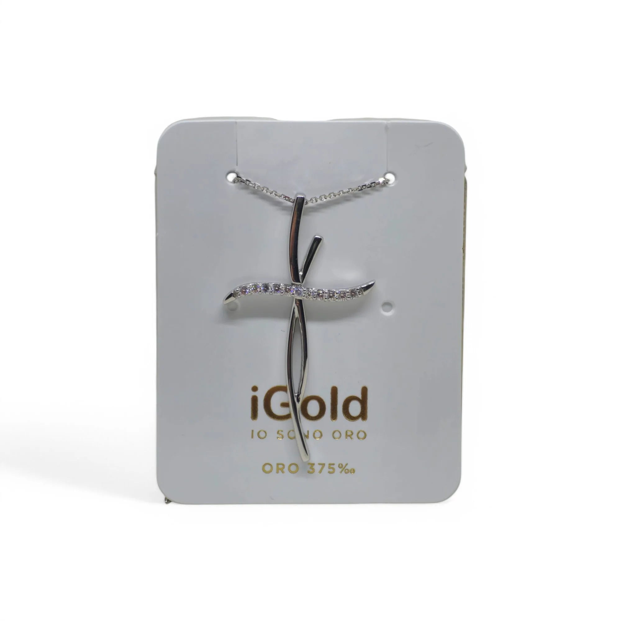 Collana con pendente croce in oro bianco 9 carati
