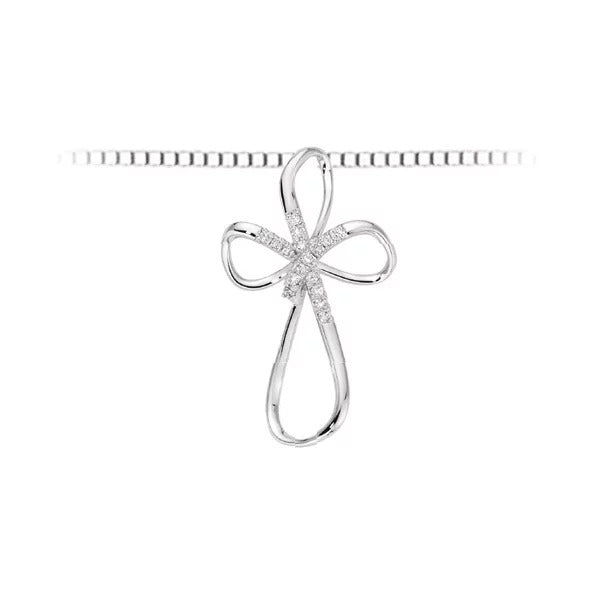 Collana con pendente croce in oro bianco e diamanti lpf10125.005