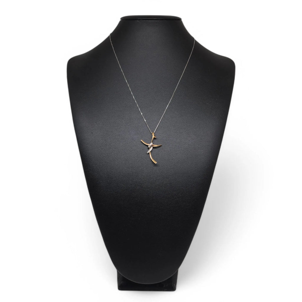 Collana con pendente croce in oro rosa 18 kt e diamanti