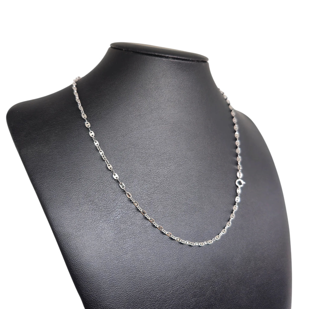 Damenhalskette aus 18 Karat Weißgold mit flacher abwechselnder Kette, 44 cm