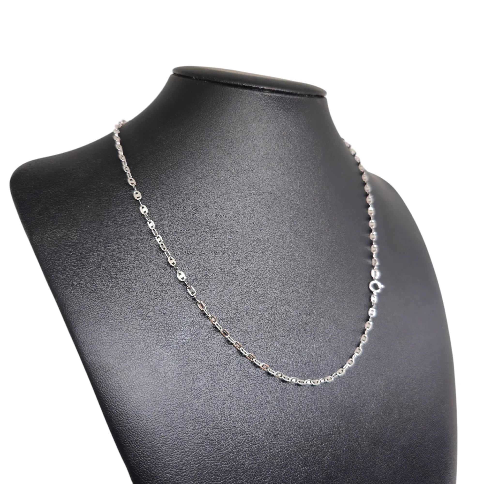 Damenhalskette aus 18 Karat Weißgold mit flacher abwechselnder Kette, 44 cm
