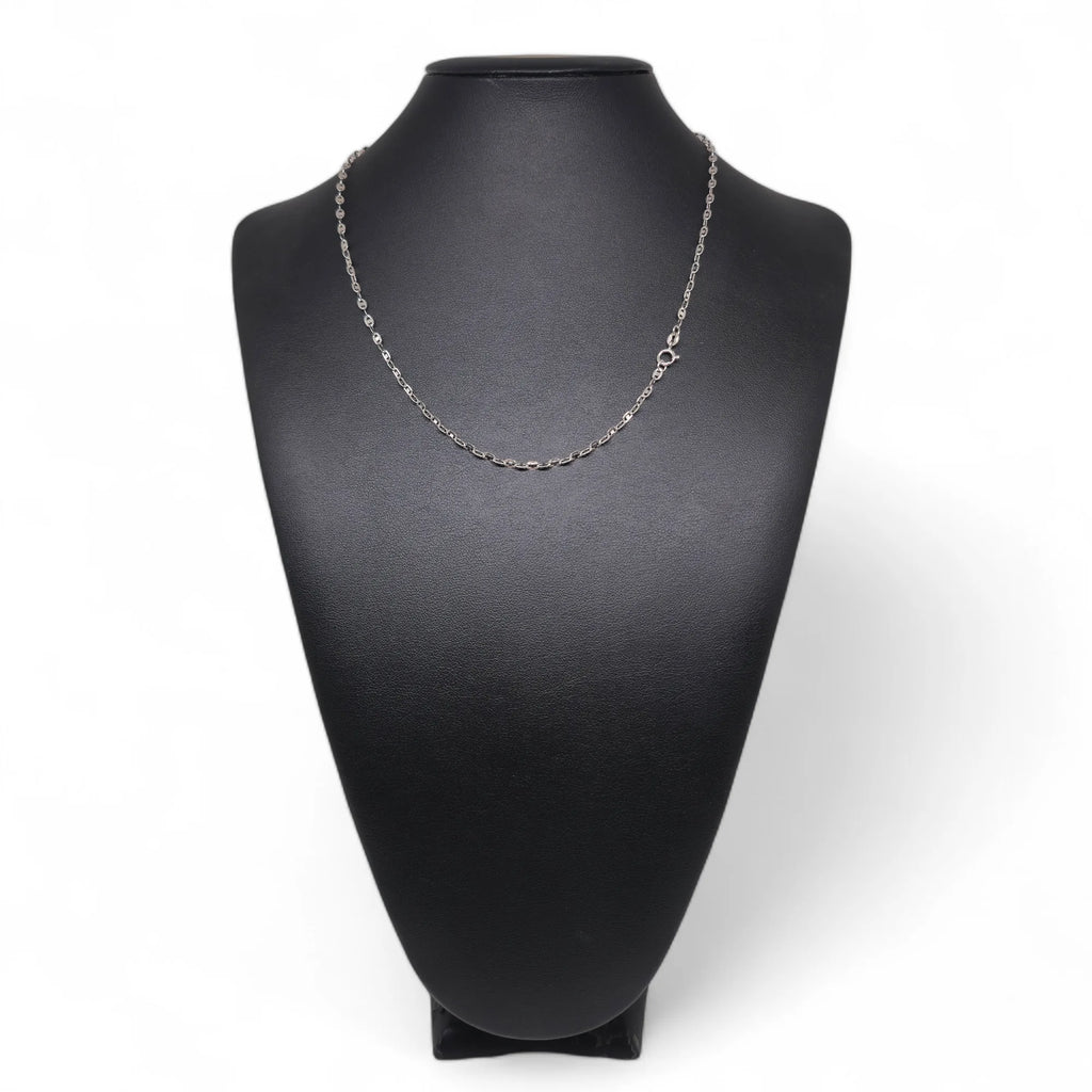 Damenhalskette aus 18 Karat Weißgold mit flacher abwechselnder Kette, 44 cm