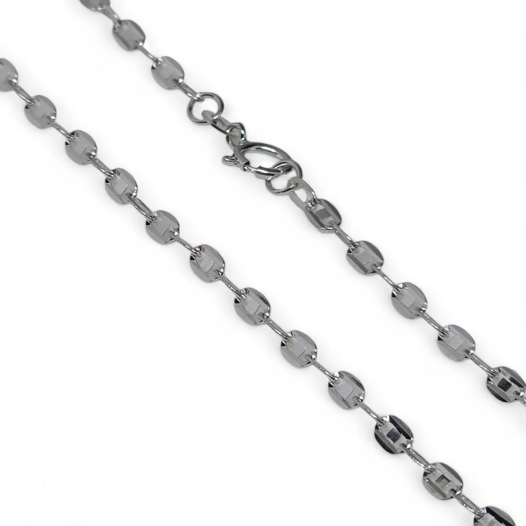 Damenhalskette aus 18 Karat Weißgold mit flacher abwechselnder Kette, 44 cm