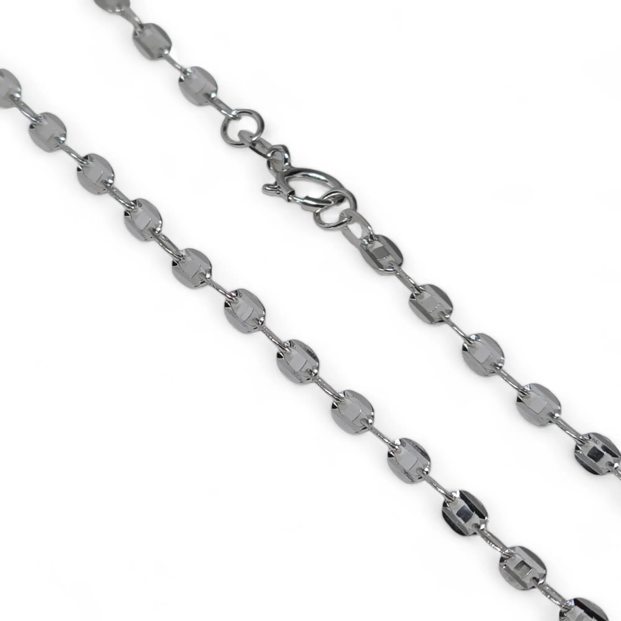 Damenhalskette aus 18 Karat Weißgold mit flacher abwechselnder Kette, 44 cm