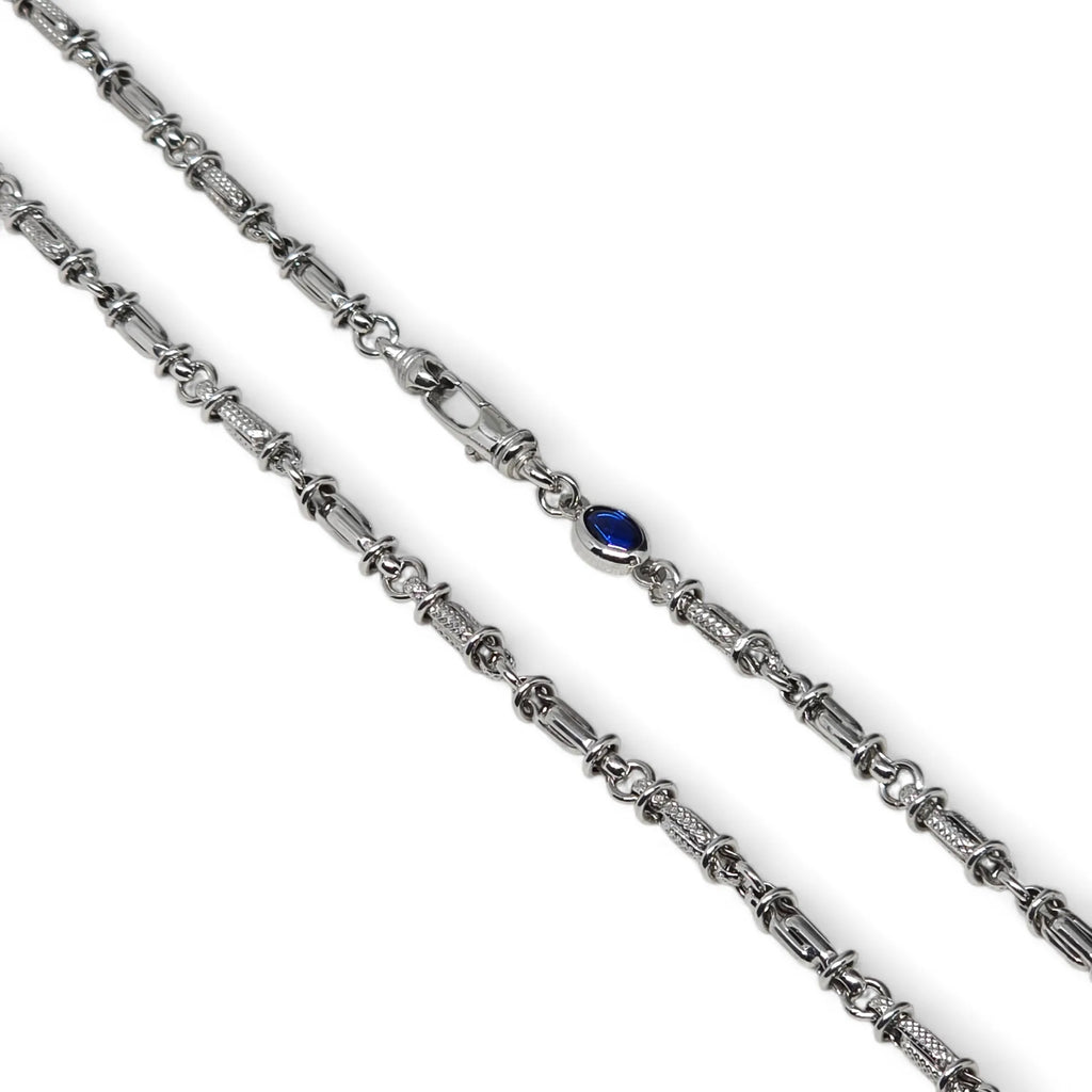 Collana da Uomo in Oro Bianco 18 Carati con Inserto Blu