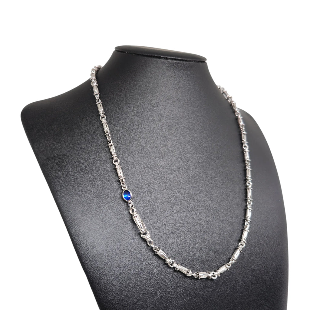 Collana da Uomo in Oro Bianco 18 Carati con Inserto Blu