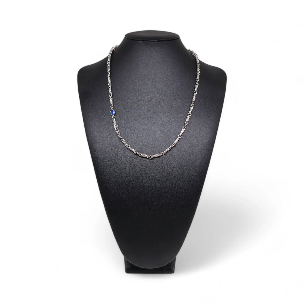 Collana da Uomo in Oro Bianco 18 Carati con Inserto Blu