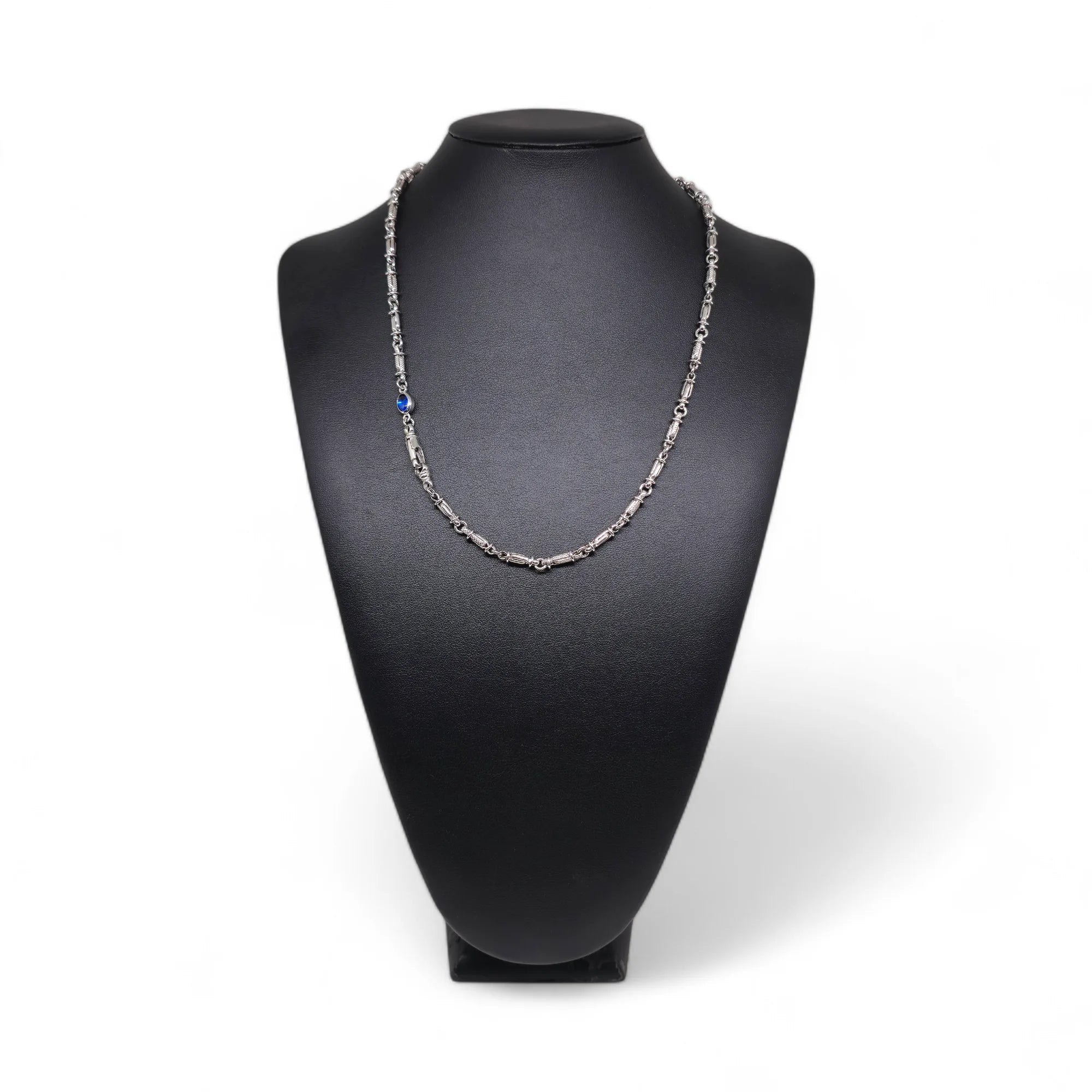 Collana da Uomo in Oro Bianco 18 Carati con Inserto Blu