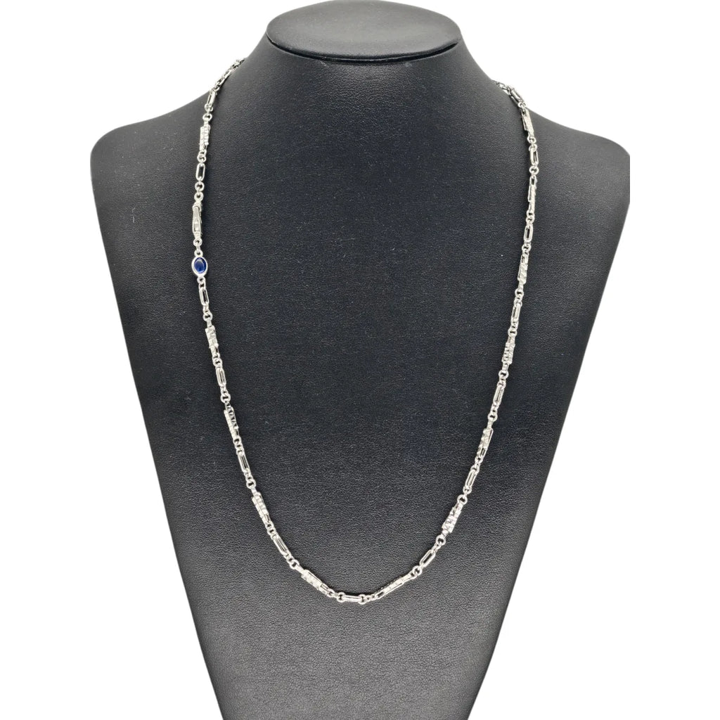 Collana da Uomo in Oro Bianco 18 Carati con Inserto Blu Tenace